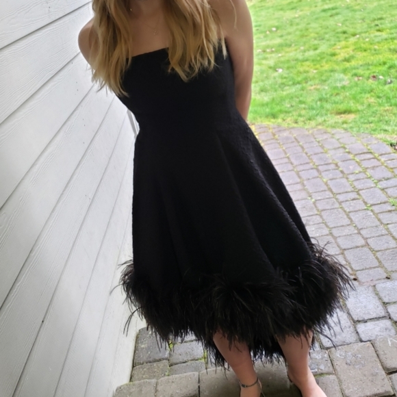 Ann Lawrence designer black ostrich feather formal dress - Picture 2 of 4